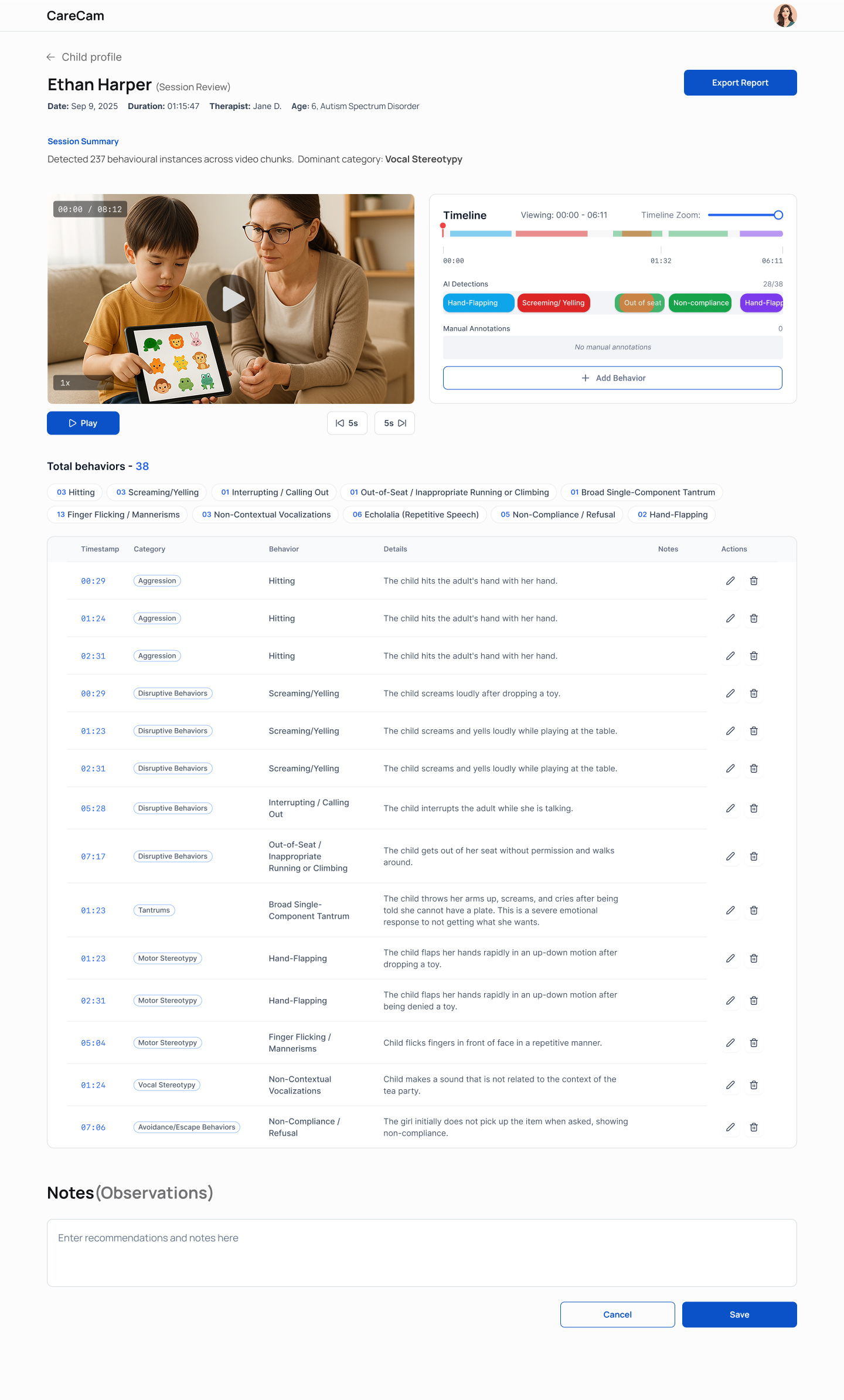 Session review interface