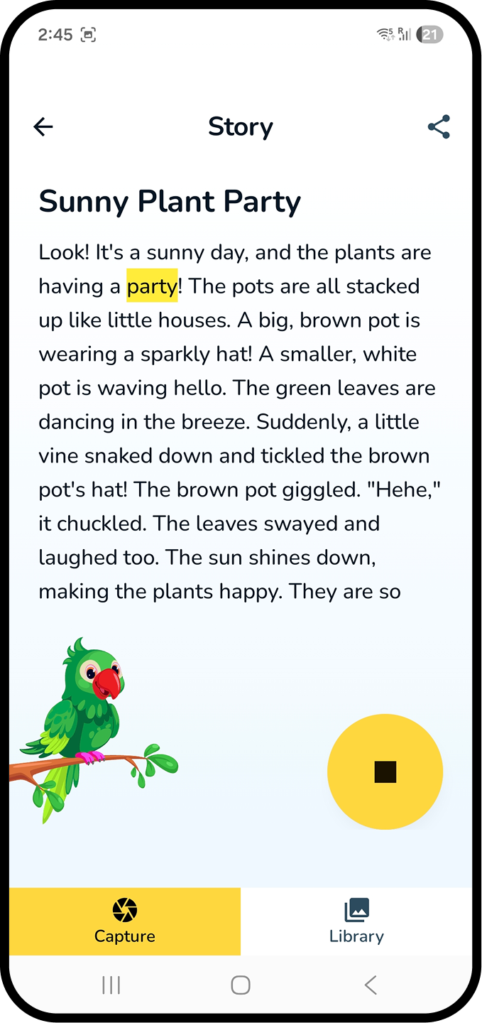 Story reading screen